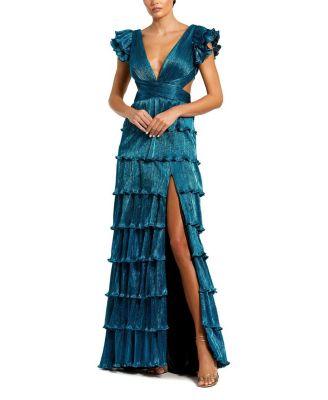 Ruffle Tiered Criss Cross Lace Up Gown by MAC DUGGAL