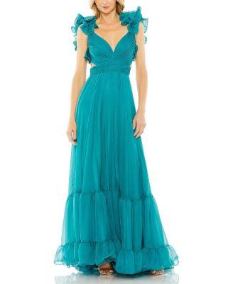 Ruffle Tiered Cut-Out Chiffon Gown by MAC DUGGAL