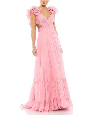 Ruffle Tiered Cut-Out Chiffon Gown by MAC DUGGAL