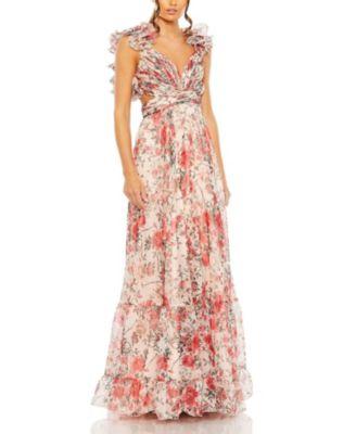 Ruffle Tiered Floral Cut-Out Chiffon Gown by MAC DUGGAL
