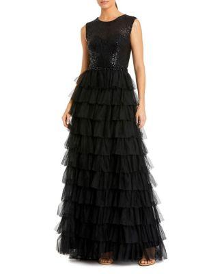 Ruffle Tiered Sequin High Neck Gown by MAC DUGGAL