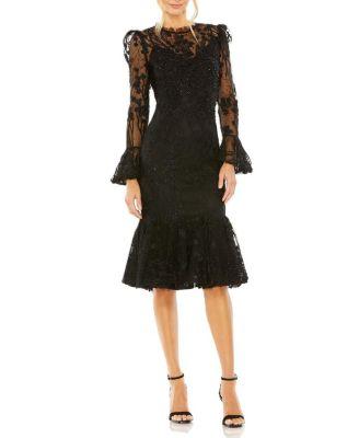 Ruffle Wrist Embellished High Neck Midi Dress by MAC DUGGAL
