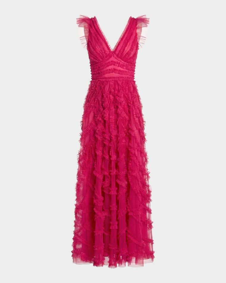 Ruffled Mesh Midi Dress by MAC DUGGAL