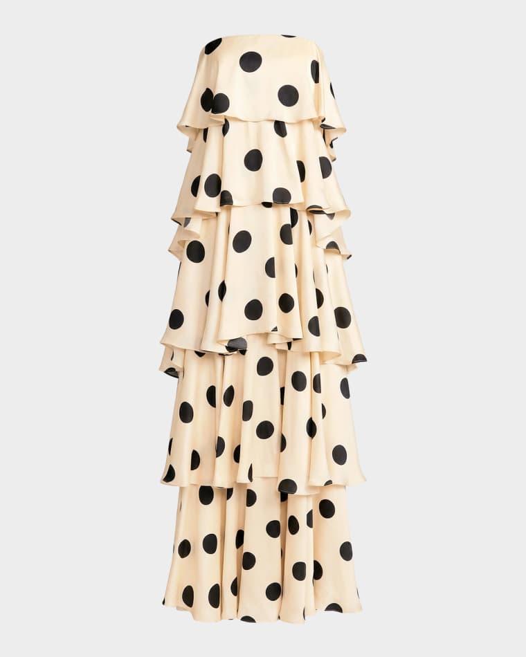Ruffled Tiered Polka Dot Charmeuse Gown by MAC DUGGAL