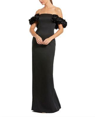 Satin 3D Flower Off The Shoulder Mermaid Gown by MAC DUGGAL