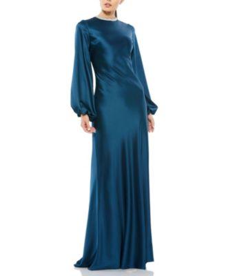 Satin Long Blouson Sleeve Evening Gown by MAC DUGGAL