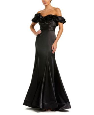 Satin Ruffle Detail Off The Shoulder Mermaid Gown by MAC DUGGAL