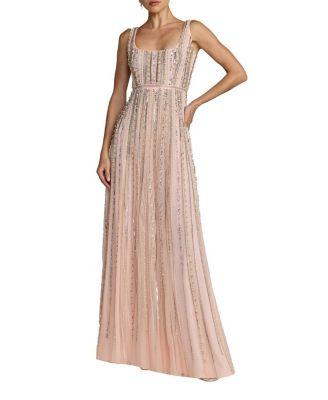 Scoop Neck A-Line Gown with Striped Beading by MAC DUGGAL
