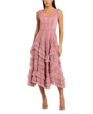 Scoop Neck Sleeveless Mesh Micro Ruffle Midi Dress by MAC DUGGAL