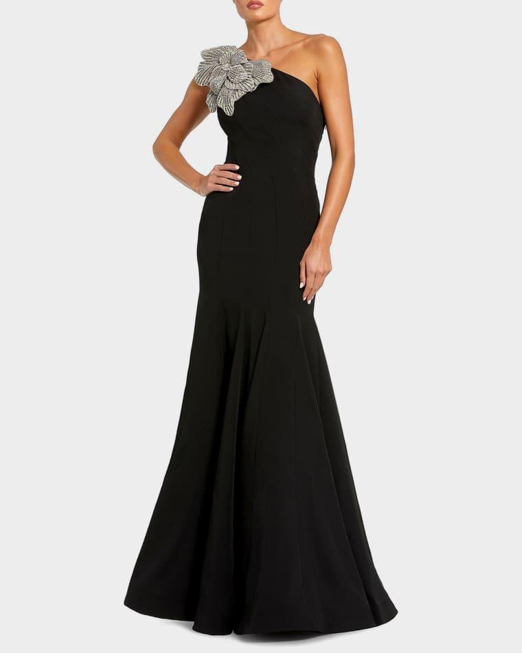 Seamed One-Shoulder Crepe Gown by MAC DUGGAL