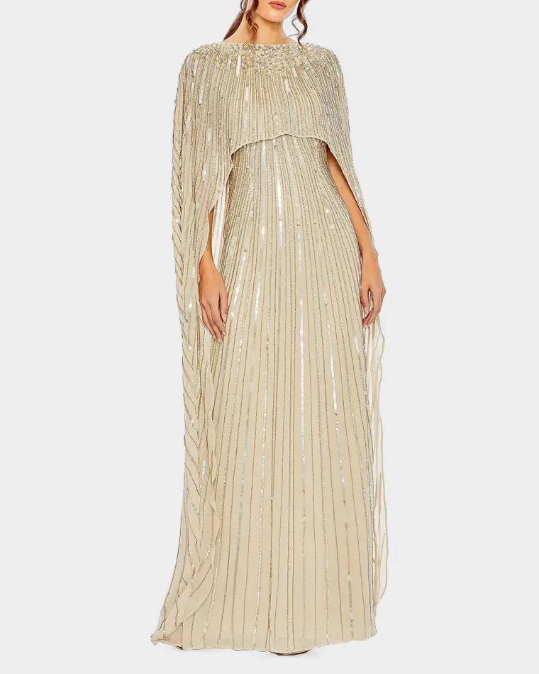 Sequin Column Cape Gown by MAC DUGGAL