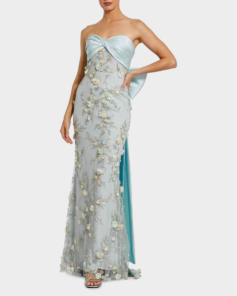 Sequin-Embellished Bow Column Gown by MAC DUGGAL