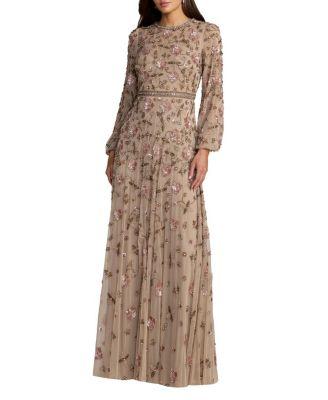 Sequin Mesh Blouson Long Sleeve A Line Gown by MAC DUGGAL