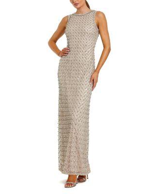 Sequin Mesh High Neck Column Sleeveless Gown by MAC DUGGAL