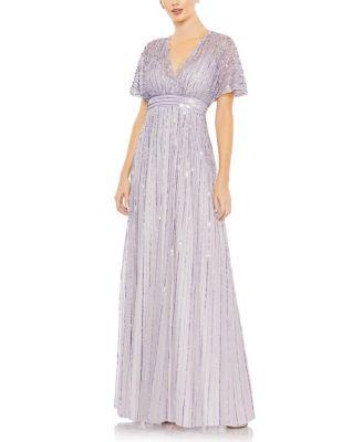 Sequined Butterfly Sleeve Flowy Gown by MAC DUGGAL