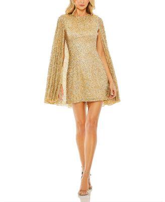 Sequined Cape Women's Sleeve Mini Dress by MAC DUGGAL