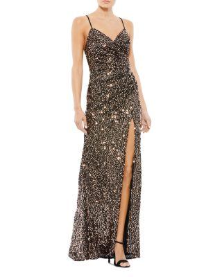 Sequined Gathered Waist Gown by MAC DUGGAL