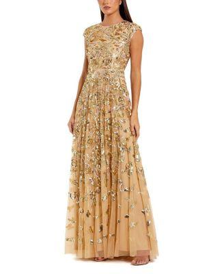 Sequined High Neck Cap Sleeve A Line Gown by MAC DUGGAL