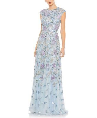 Sequined High Neck Cap Sleeve A Line Gown by MAC DUGGAL