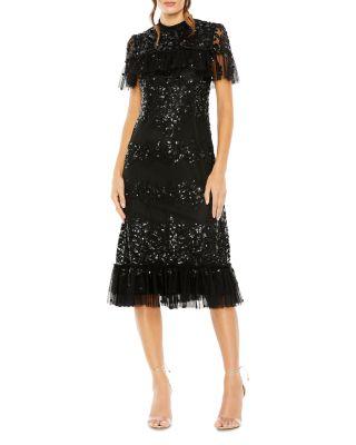 Sequined High Neck Midi Dress by MAC DUGGAL