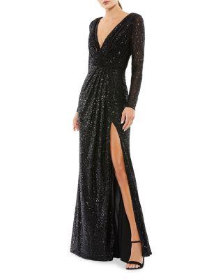 Sequined Long Sleeve Gown by MAC DUGGAL