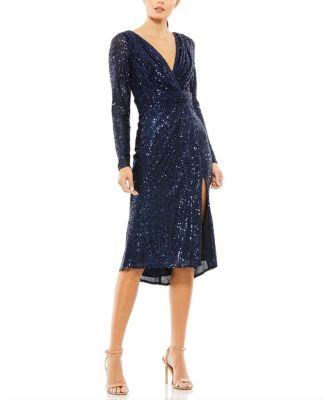 Sequined Long Sleeve Midi Dress by MAC DUGGAL