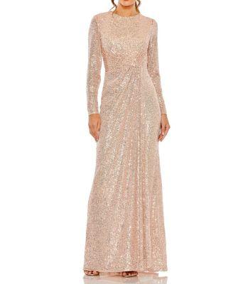 Sequined Long Sleeve Side Knot Gown by MAC DUGGAL
