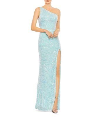 Sequined One Shoulder Column Gown by MAC DUGGAL