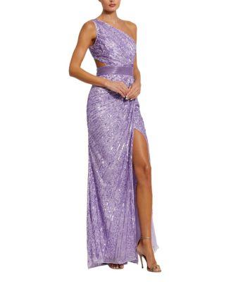 Sequined One Shoulder Draped Lace Up Gown by MAC DUGGAL