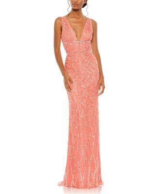 Sequined Plunge Neck Sleeveless Column Gown by MAC DUGGAL