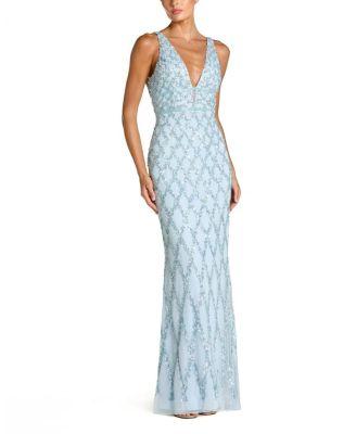 Sequined Plunge Neck Sleeveless Column Gown by MAC DUGGAL
