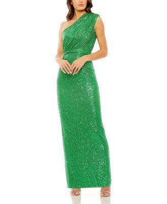 Sequined Ruched One Shoulder Gown by MAC DUGGAL