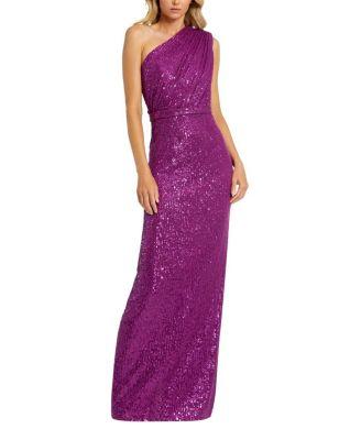 Sequined Ruched One Shoulder Gown by MAC DUGGAL