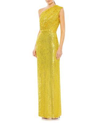 Sequined Ruched One Shoulder Gown by MAC DUGGAL