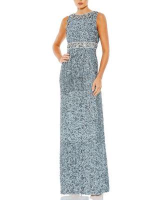 Sequined Sleeveless Embellished Neckline Gown by MAC DUGGAL