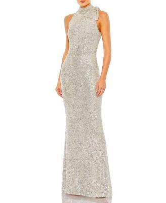Sequined Soft Tie Halter Neck Column Gown by MAC DUGGAL