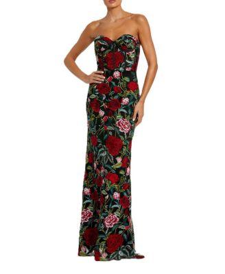 Sheer Bustier Top Floral Applique Gown by MAC DUGGAL