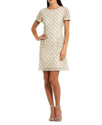Short Sleeve Embellished Crepe Midi Dress by MAC DUGGAL