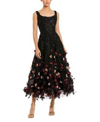 Sleeveless Beaded Midi Dress With 3D Flowers by MAC DUGGAL