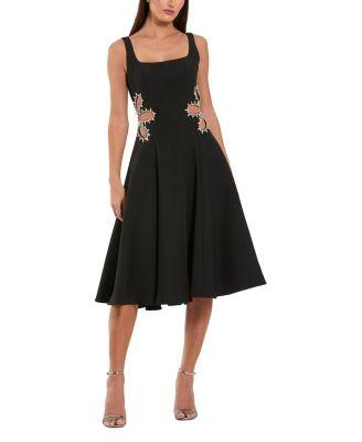 Sleeveless Crepe Rhinestone Cutout Midi Dress by MAC DUGGAL