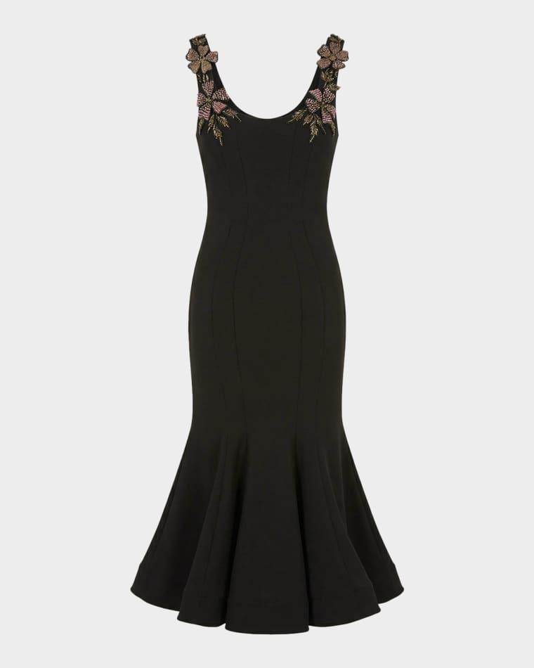 Sleeveless Floral-Applique Trumpet Cocktail Dress by MAC DUGGAL