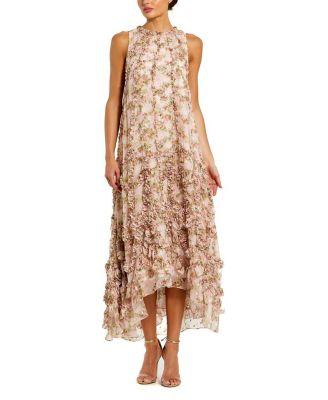 Sleeveless Floral Print Chiffon Micro Ruffle Gown by MAC DUGGAL