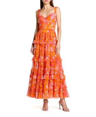 Sleeveless Floral Ruffle A-Line Maxi Dress by MAC DUGGAL