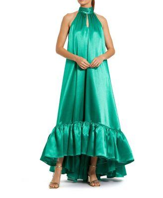 Sleeveless Halter Neck Keyhole Satin High Low Gown by MAC DUGGAL