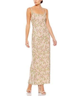 Sleeveless Hand Beaded Floral Midi Dress by MAC DUGGAL