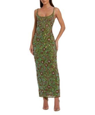 Sleeveless Hand Beaded Floral Midi Dress by MAC DUGGAL