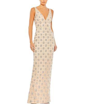 Sleeveless Hand Beaded V-neck Gown by MAC DUGGAL