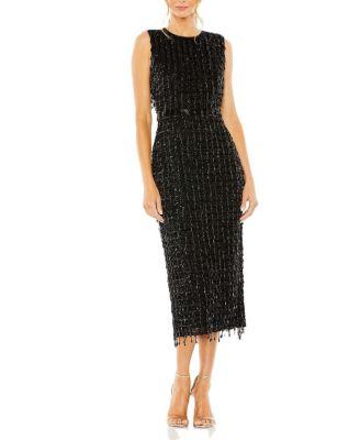 Sleeveless High Neck Beaded Mini Sheath Dress by MAC DUGGAL