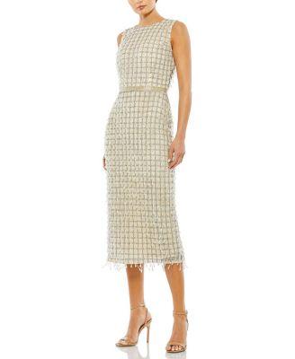 Sleeveless High Neck Beaded Mini Sheath Dress by MAC DUGGAL