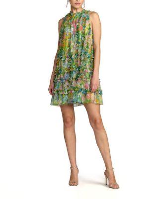 Sleeveless High Neck Printed Mesh Mini Dress by MAC DUGGAL